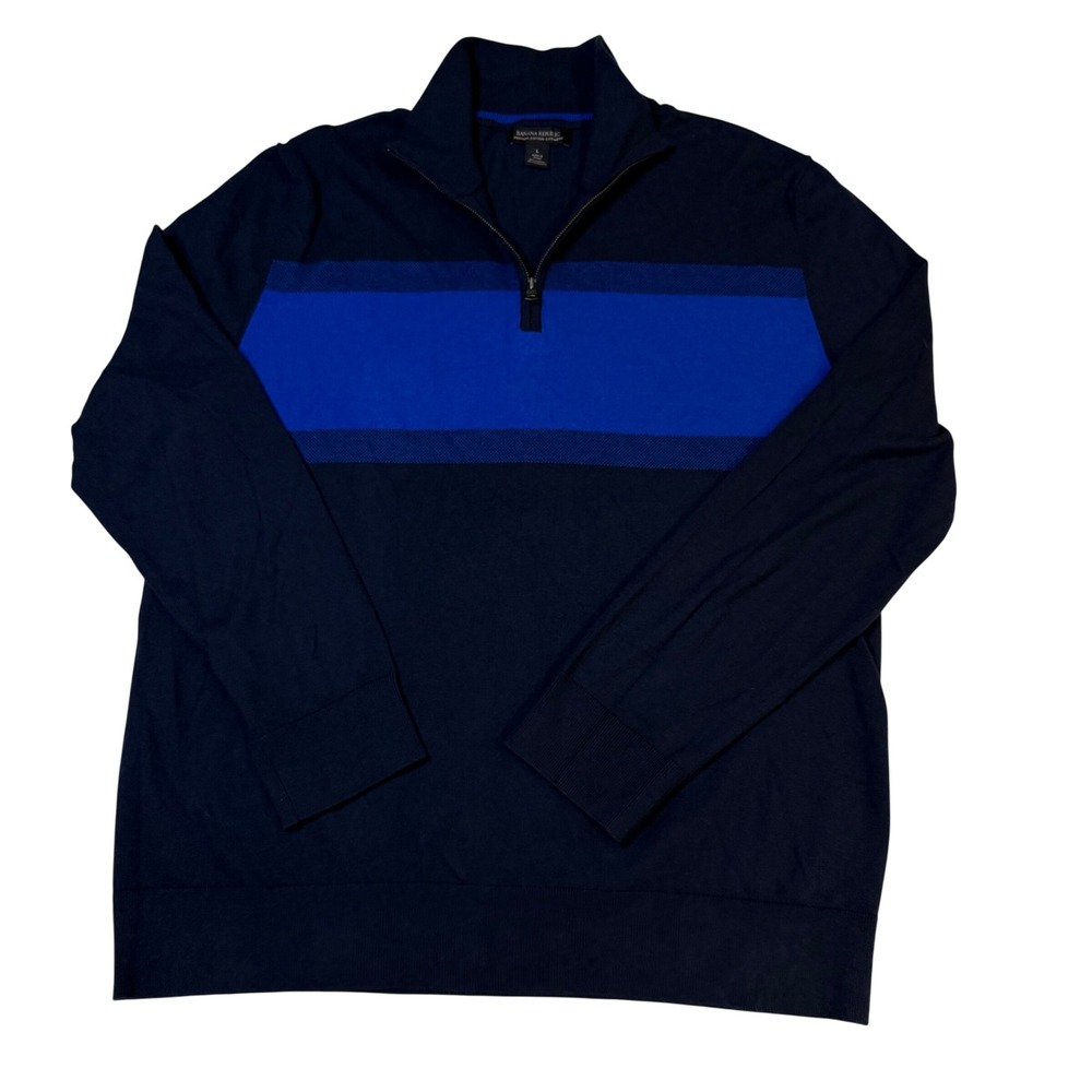 Banana Republic Mens Navy Blue Cotton Cashmere Quarter Zip Sweater Large 490526